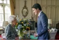 The colors of the Ukrainian flag appear in Queen Elizabeth's meeting with the Prime Minister of Canada