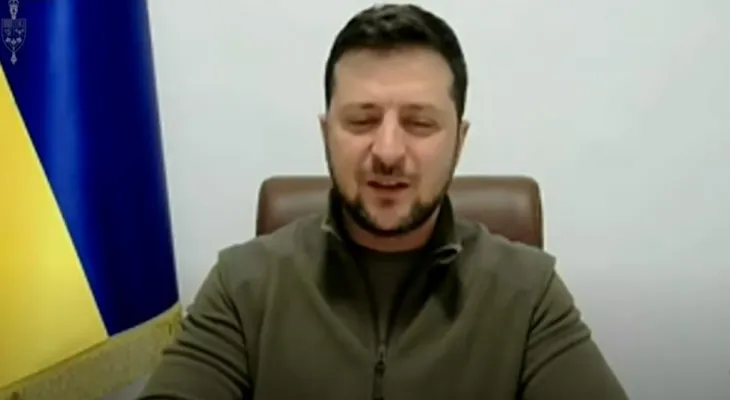 Ukrainian President Volodymyr Zelensky delivers a speech before the Canadian Parliament amid a Russian attack