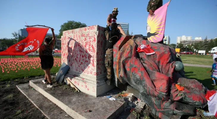 Vandalizing the statue of Queen Victoria in Kitchener and defacing it with red paint