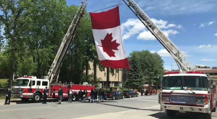 Ontario: Downtown funeral procession for a Sudbury firefighter