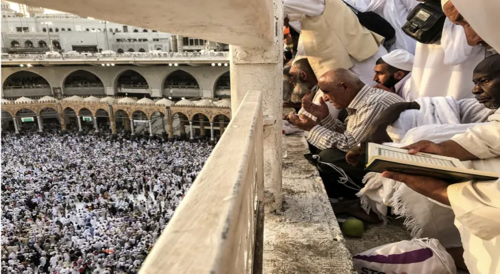 On the first day of Eid al-Adha.. the pilgrims throw stones at the Great Jamarat Al-Aqaba