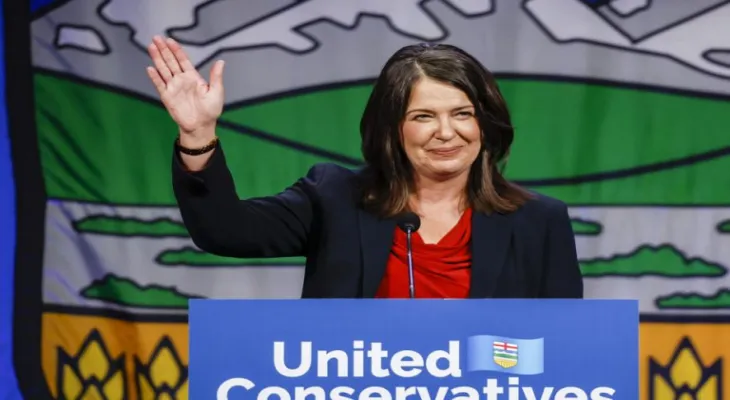 Danielle Smith in a press statement for the first time as Premier of Alberta on Tuesday