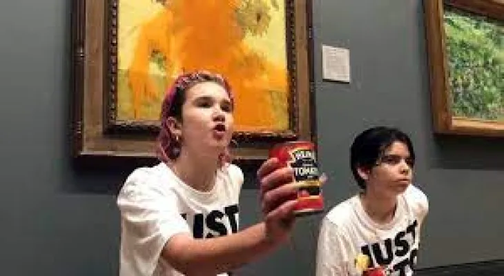 Climate protesters throw soup in a protest movement on Van Gogh paintings