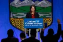 Prime Minister Danielle Smith addresses UCP members at the general assembly meeting