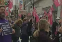 Education staff hold the second day of protests in Toronto as the hearing continues