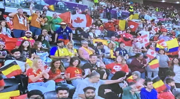 Qatar …. Canadian crowds raise the Canadian flag densely at Ahmed bin Ali Stadium
