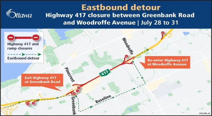 The City of Ottawa announces the closure of some sections of Highway 417 and outlines alternative routes for use.