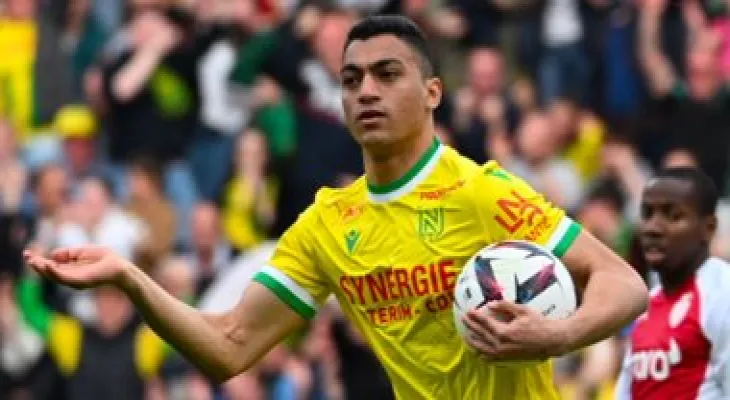 Mostafa Mohamed leads Nantes' attack against Toulouse today in the French league.