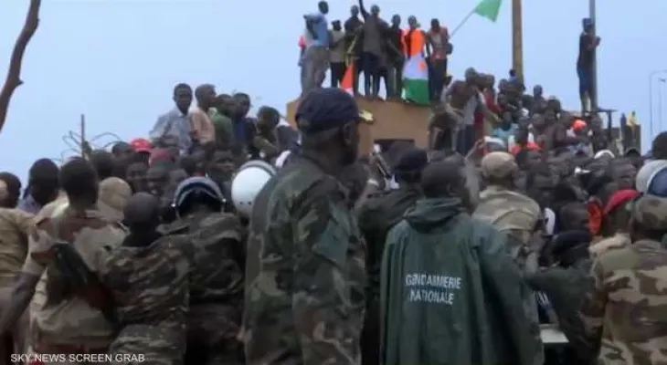 Thousands of protesters in Niger participate in a demonstration in front of the French military base in Niger.