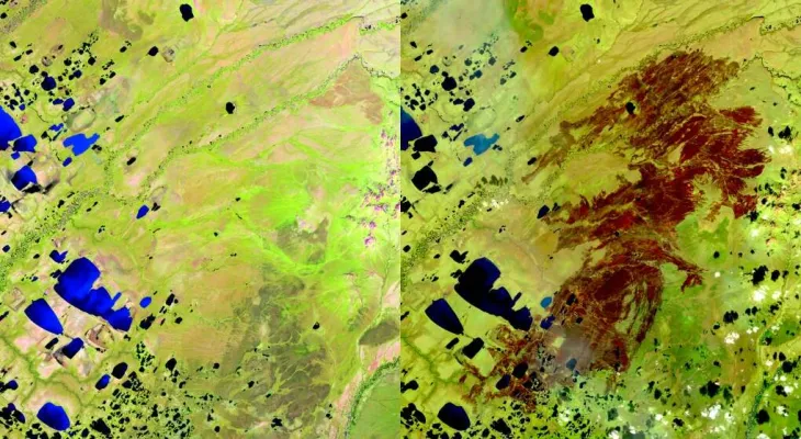 Satellite images before and after show the damage caused by wildfires in Canada.