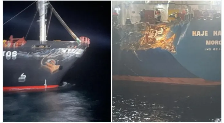 Collision of a grain ship with a cargo ship off the Turkish coasts...