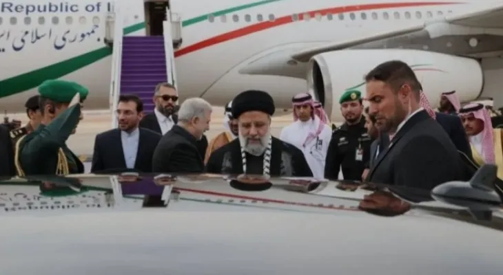 The Iranian president arrives in Saudi Arabia to attend the Arab and Islamic summit on Gaza