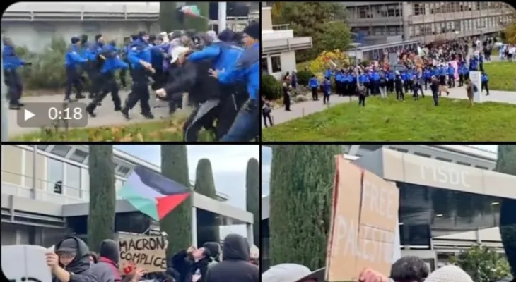 Switzerland: Hundreds of protesters at the University of the City of Lausanne protest against Macron's visit
