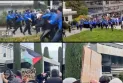 Switzerland: Hundreds of protesters at the University of the City of Lausanne protest against Macron's visit