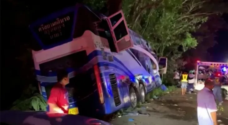 At least 14 people killed in a bus crash into a tree in Thailand