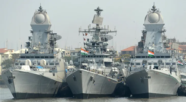 The Indian Navy deploys warships to deter pirates in the Arabian Sea and the Gulf of Aden
