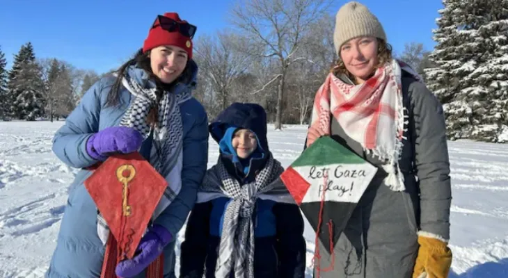 Families in Winnipeg fly kites in support of the Palestinian people in Gaza...