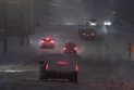 Drivers sliding and crashing on "Sari" hill in British Columbia during a snowstorm