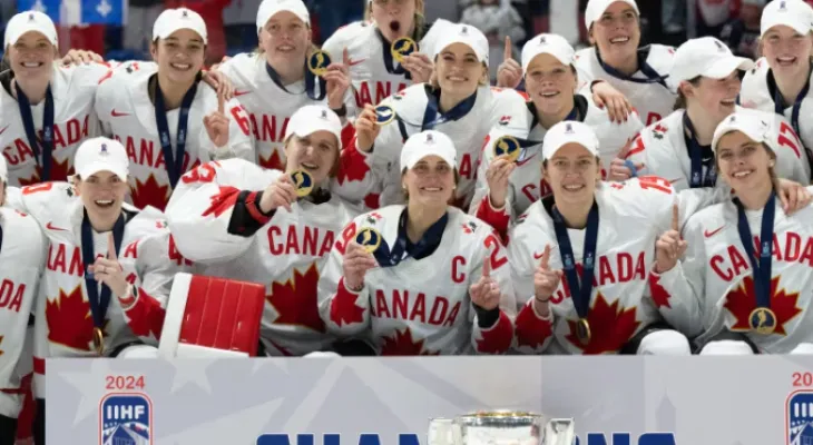 Canada sweeps the United States and wins the gold medal at the Women's World Hockey Championship.