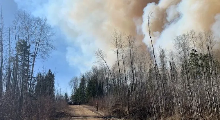 SABRE Creek is under evacuation notice and drones are intervening in firefighting operations near Fort McMurray.