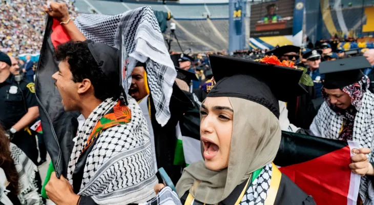 The anti-war protests in Gaza are provoking anger at the University of Michigan as they clash with graduation celebrations.