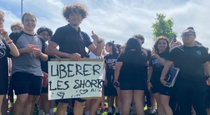 High school students in Montreal protest against the dress code for female students in schools.