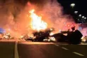 A collision on the highway causes a large fire.