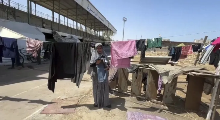 The largest soccer stadium in Gaza is now a shelter for thousands of displaced Palestinians.
