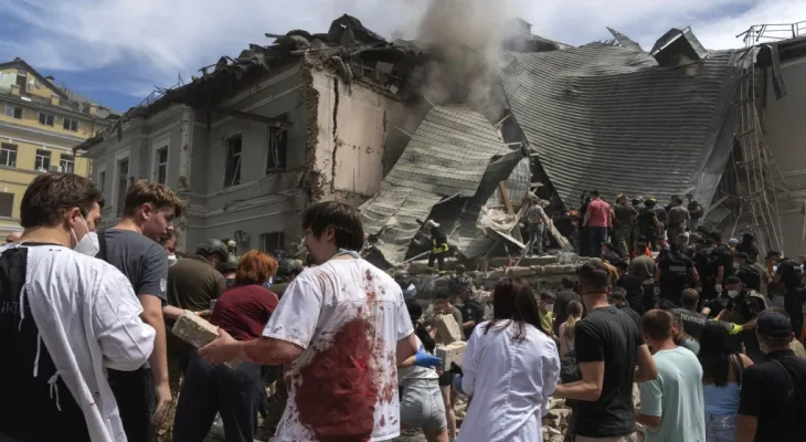 The killing of dozens during a large Russian bombing of Ukraine and the targeting of a children's hospital in Kyiv.