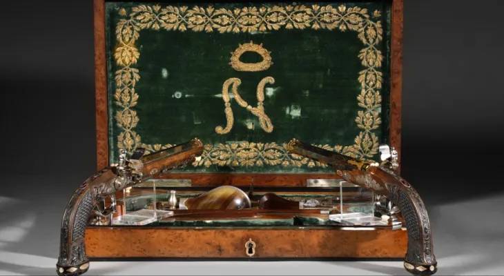 The sale of "Napoleon Bonaparte's" pistols used to kill himself for millions of dollars during a public auction.