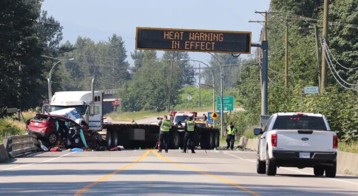 Police: Family of 3 killed in a collision on the highway in British Columbia.