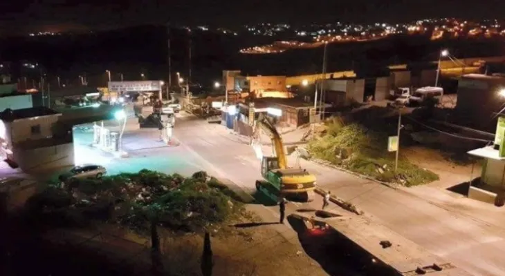 Israeli occupation forces demolish a fuel station north of Jerusalem.