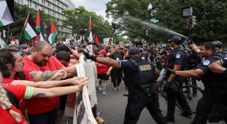 Arrest of protesters from the relatives of detainees in Gaza during Netanyahu's speech at Congress