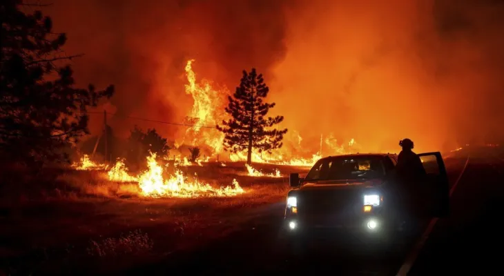 "California wildfires"..land burning the size of Los Angeles while flames rage in the western United States