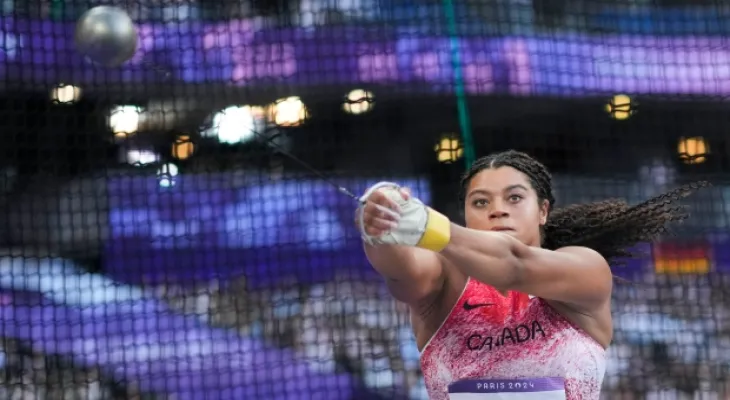 Canadian Camryn Rogers wins the gold medal in the women's hammer throw.