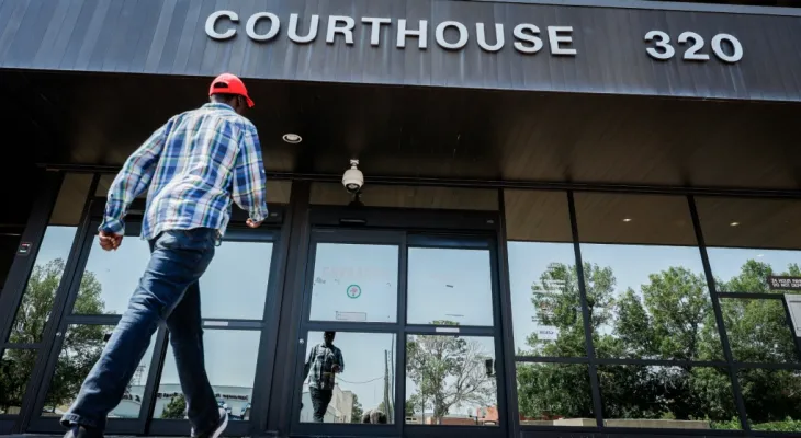 The resumption of the trial of the protesters in Coats after the conviction of the men on charges of vandalism and possession of weapons.