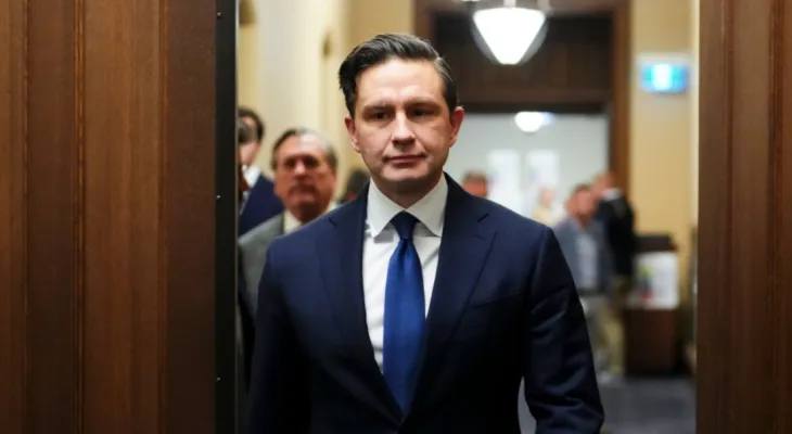Canadian Conservative Party leader Pierre Poilievre condemns Trump’s tariffs and calls for a "Canada First" plan.