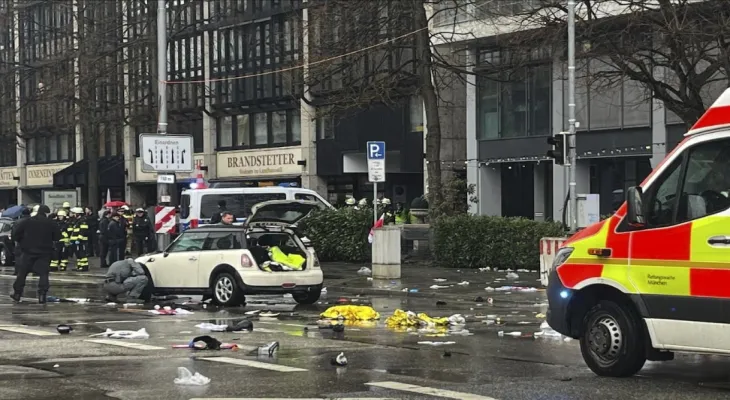 A driver runs over a crowd at a protest in Germany, injuring at least 28 people.