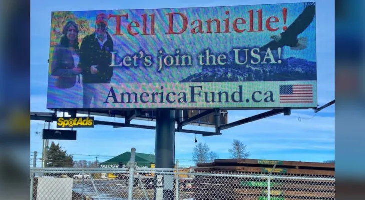 A billboard in Alberta evokes Canadian nationalism.