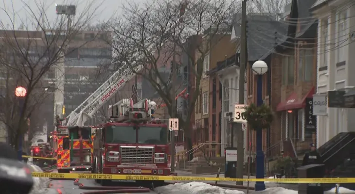 A massive fire destroys several buildings in the Yorkville neighborhood of Toronto.
