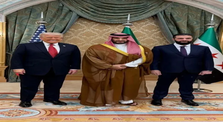 Trump describes Syrian President Ahmad al-Shara as "the attractive young strong man" and praises their meeting in Riyadh.
