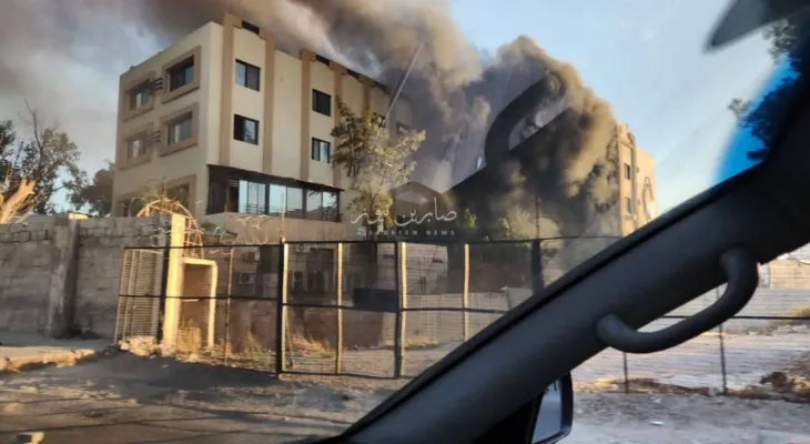 Syria - Intense smoke columns rising near the radio and television building in Damascus
